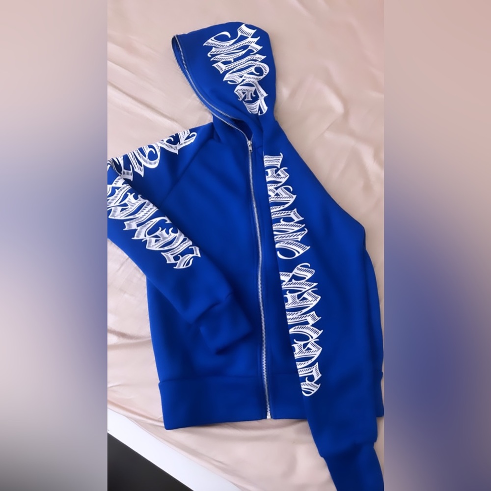 Women's Stylish Zip-Up Hooded Sweatshirt in Blue